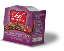 Chef Michael’s® Canine Creations Porterhouse Steak Flavor and carrot & potato garnishes in meaty juices packaging